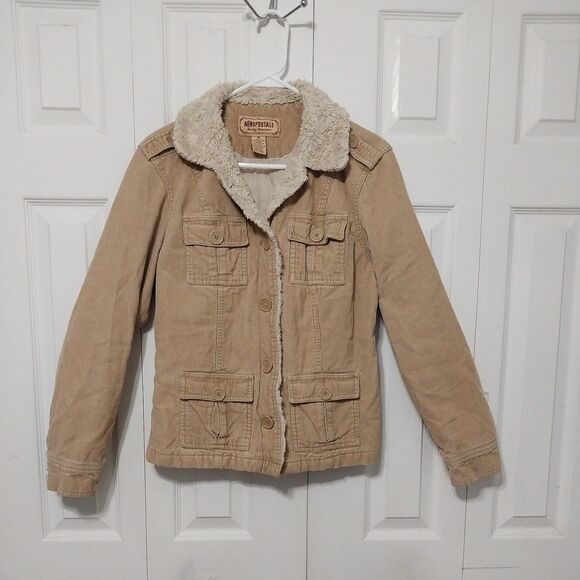 Aeropostale Jackets & Blazers - Aeropostale Corduroy Jacket Sherpa Trim Military Utility Y2K Style Lined Women M